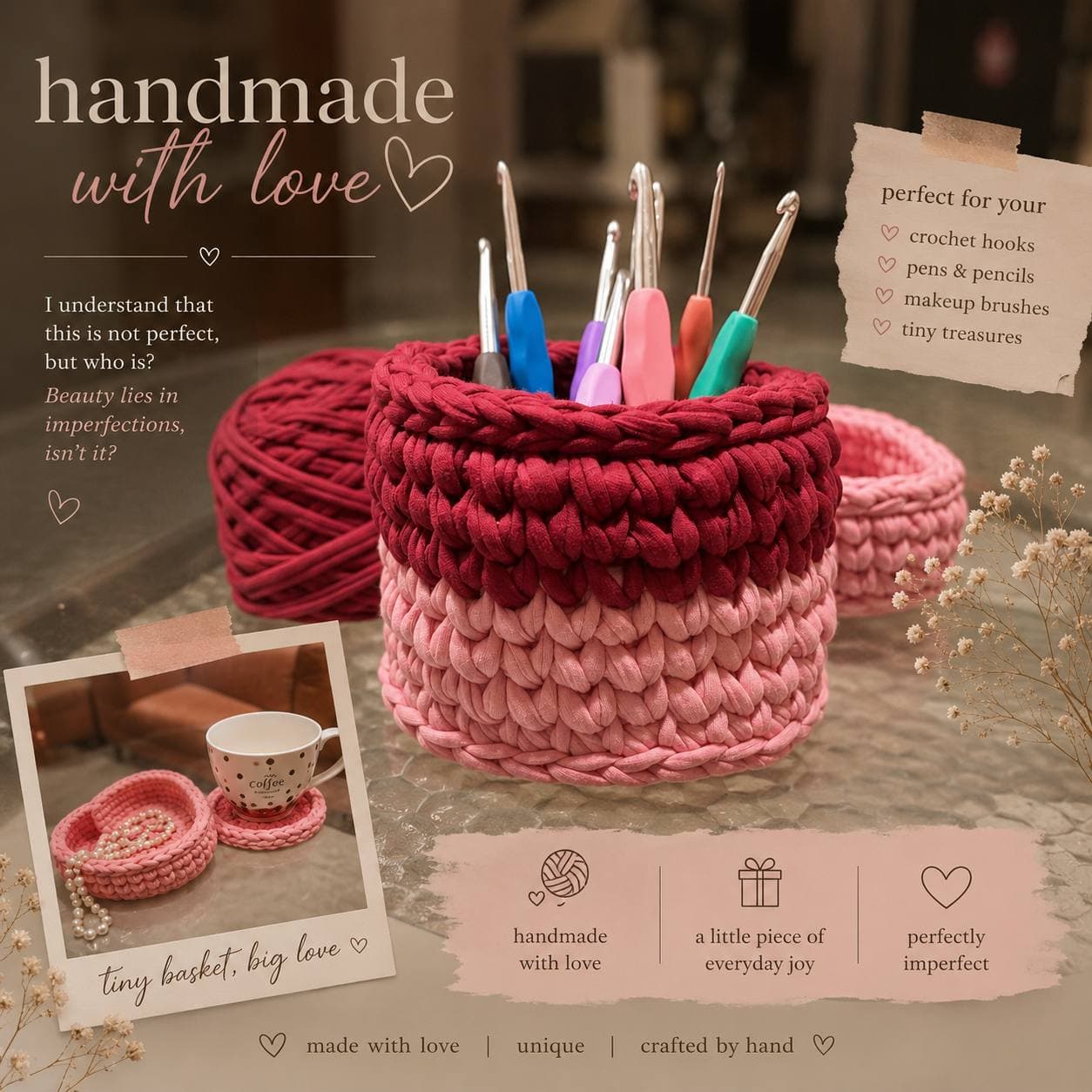 Yarn Trinket Basket & Coaster Set