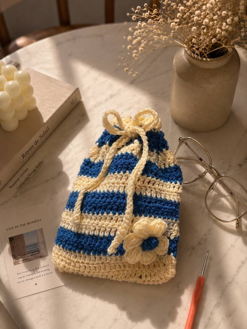 Striped Drawstring Pouch